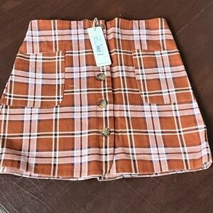 Copper Key Orange and Pink Plaid Skirt